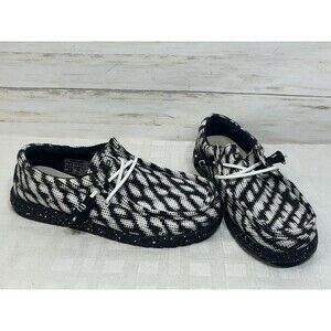 NEAR NU! Hey Dude Wally Stretch Coast Grid Shoe Men 8 Black White Slip On Loafer